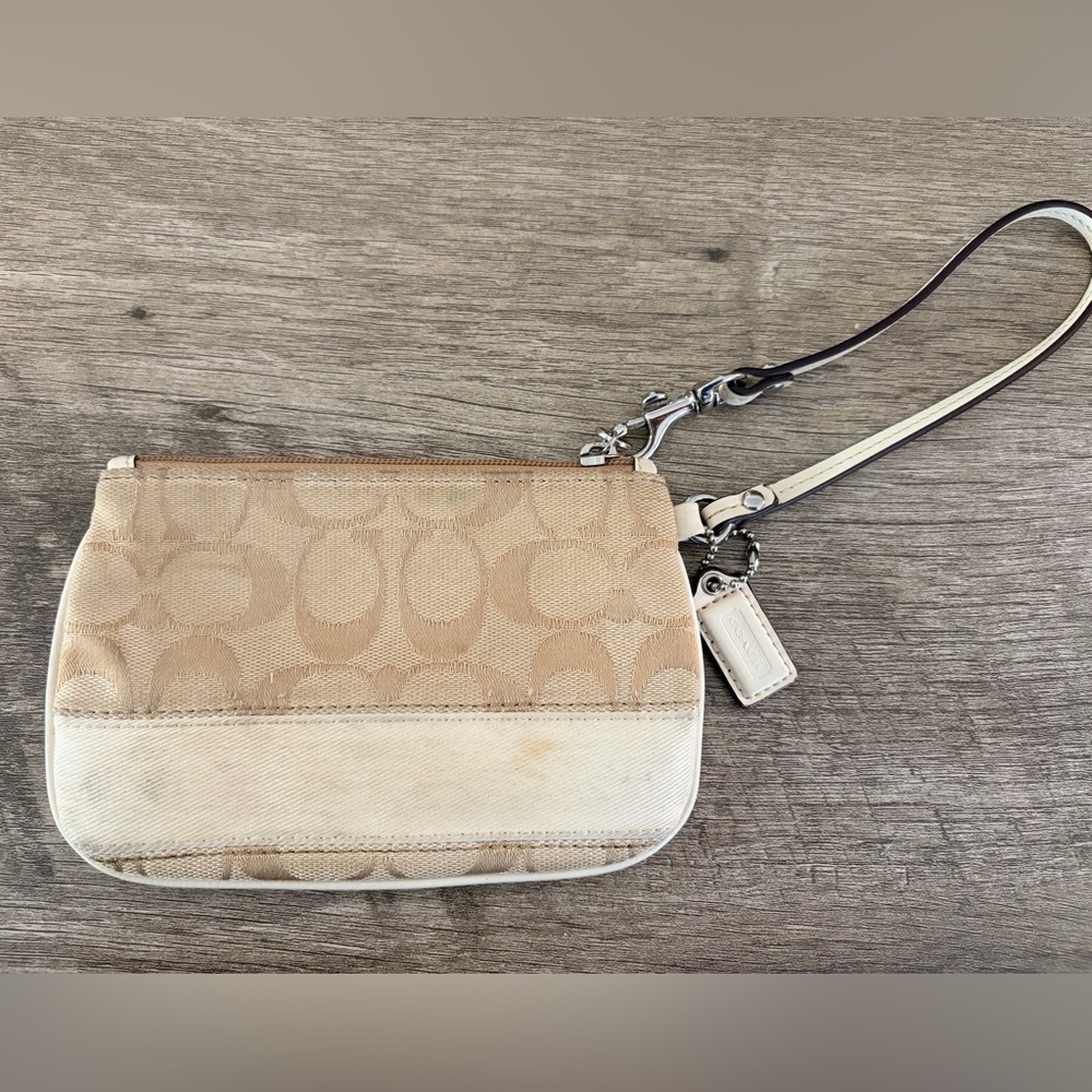 Coach Beige Signature Wristlet